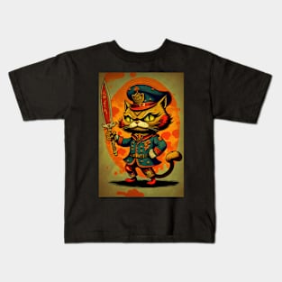 Cat in Uniform with Sword Kids T-Shirt